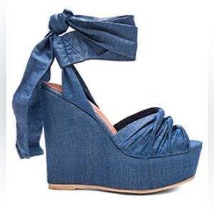 Jeffrey Campbell Xenobia Wedge Heel - Blue Fabric - Tie Wrap 7.5 - Heels